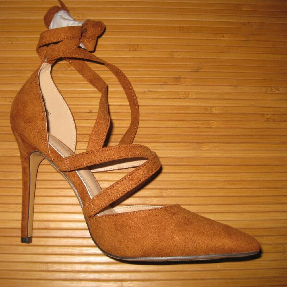 Liliana Suede Strappy Pointed-Toe High Heel in Tan